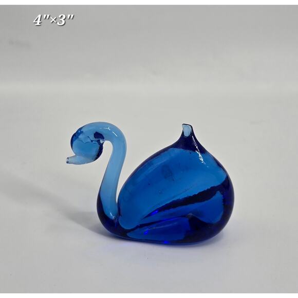 Vintage MCM Cobalt Blue Viking Glass Swam Paperweight - Picture 1 of 3